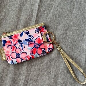 Lilly Pulitzer NWT Floral Metallic Wristlet Zip Top Wallet Clutch